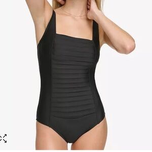 NWT Calvin Klein Black One Piece Swimsuit with Ribbed Texture